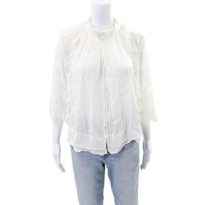 Cindigindi Womens Lace Long Sleeve Button Front Blouse Top White Size S